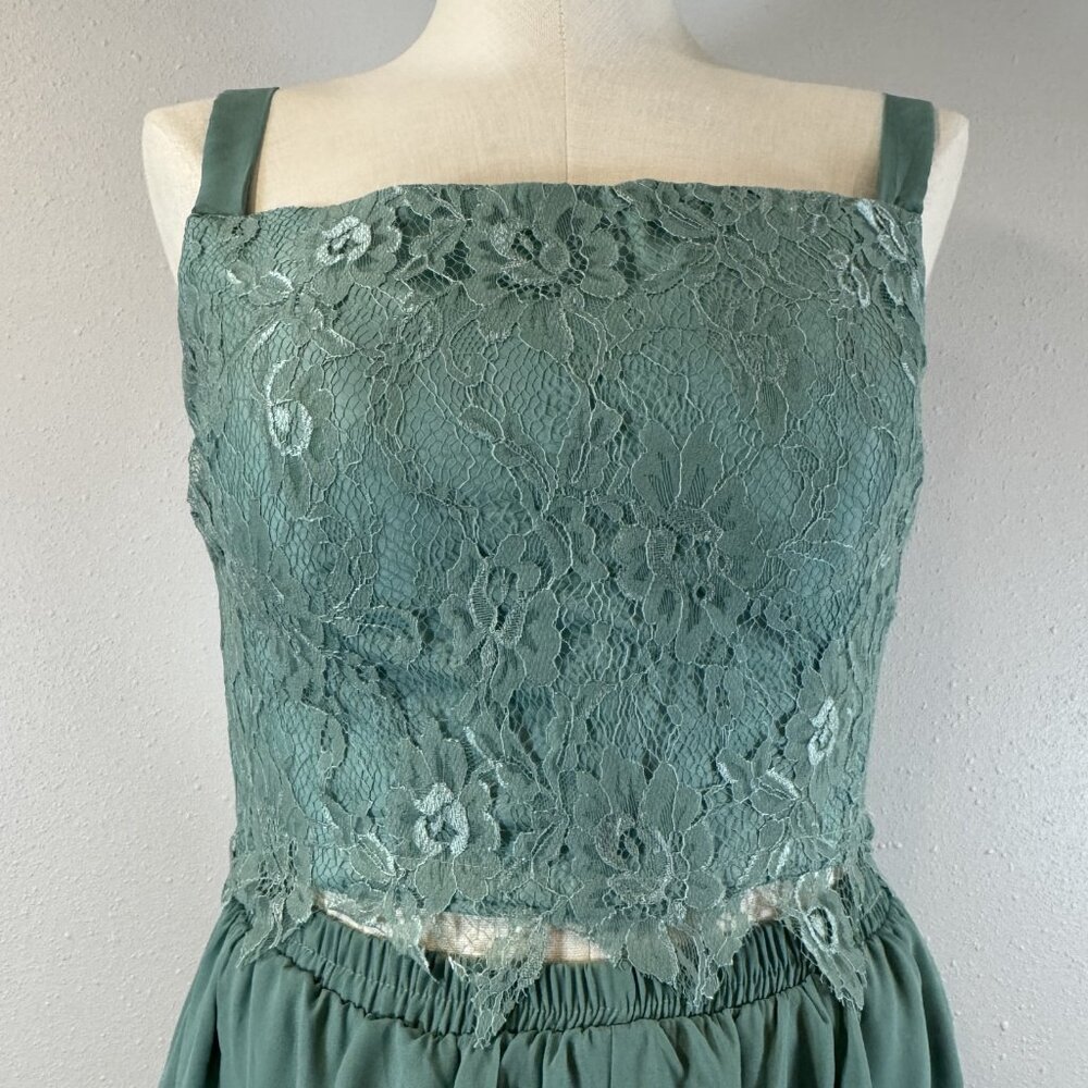 Womens Size 8 Sage Green Floral Lace Chiffon 3 Pc Pant Suit with Jacket Wide Leg - Picture 15 of 16